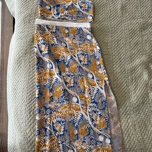 STAUD Giovanni Midi Skirt and top: Land and sea tree print